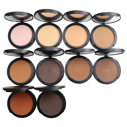 Private Label Makeup Waterproof Mineral Powder Foundation Face Powder Vegan Contour Dark Skin Foundation Compact Pressed Powder