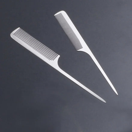 Wholesale Custom LOGO Barber Hairdressing Salon Metal Comb Stainless Steel Silver Braiding Combs Rat Tail Comb