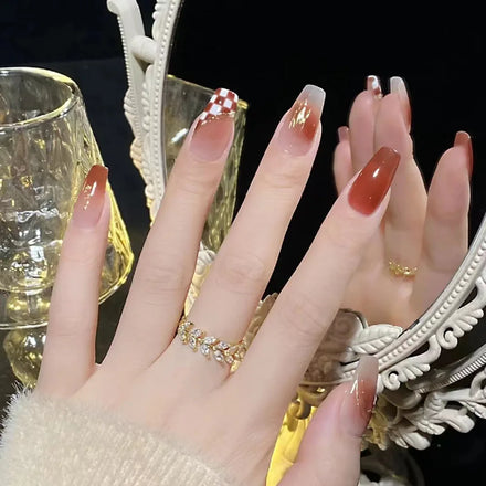 Fashion Ballerina Gold Glitter Stick on Nails Gel Tips Nails Artificial Press on Nails for Ladies
