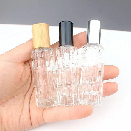 Empty Hot Stamping 3ml 5ml 10ml Round Tubular Slim Amber Empty Spray Perfume Bottles Packaging with Gold Mist Atomizer