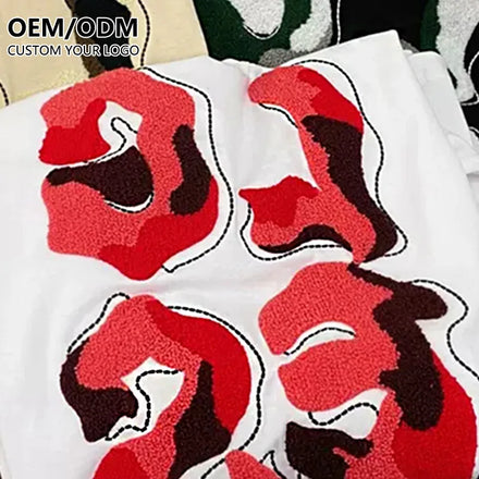 Custom Logo Mens Chenille Embroidery T Shirt Fashion Tshirt With T-shirt Broderie Chenille