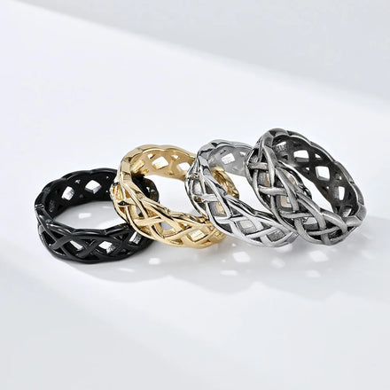 Nordic Celtic Woven Tie Stainless Steel Ring Waterproof Jewelry Hollow Out Twisted Knot Rings for Men
