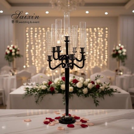 ZT-271B Wedding Table Candle Holder Centerpiece Decoration 9 Arms Black Crystal Candelbara