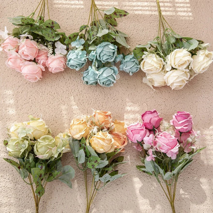 O-X806 Wholesale 6 Heads Roses Artificial Flowers White Artificial Rose Flower Bouquet Wedding Decoration Cheap Silk Rose Bundle