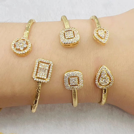 BC2105 18k Gold Plated Rainbow Rectangle Crystal CZ Diamond Paved Cuff Bangle Bracelet