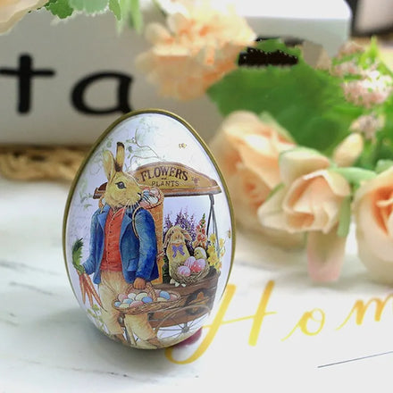 Easter Egg Shape Candy Packaging Tin Box Cute Tin Bunny Chick Printing Alloy Metal Easter Eggs Shaped Tin Candy Box