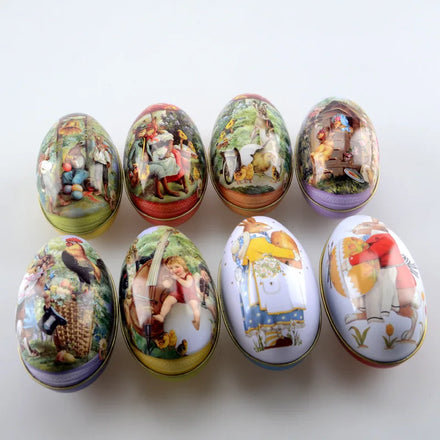 Easter Egg Shape Candy Packaging Tin Box Cute Tin Bunny Chick Printing Alloy Metal Easter Eggs Shaped Tin Candy Box