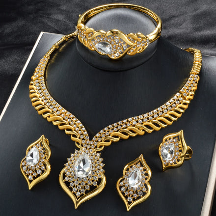 Dubai Necklace Earrings Ring Bracelet Ethnic Crystal Zircon Jewelry Sets for Women