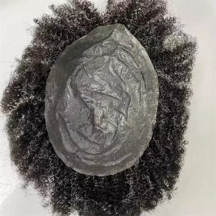 Afro Toupee 38mm Water Wave Indian Remy Hair Lace Closure Light Brown Natural Hairline PU Skin Base for Black Men Hair Wigs