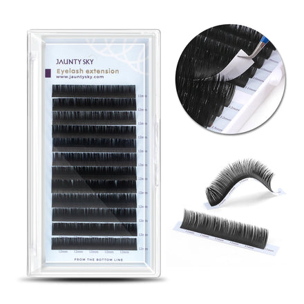 Jaunty Sky Private Label Custom Lashes Kits Flat Volume Eyelash Extension Glossy Matte Black Colored False Eyelashes
