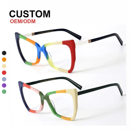 FW Brand Design Colorful Cat Eye Women Glasses Frame Fashion Handmade Acetate Eyeglasses Custom Logo Optical Computer Eyewear