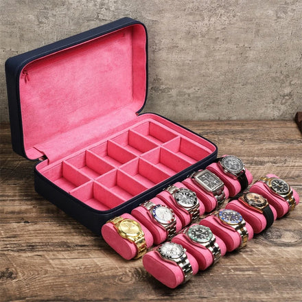 Hot Selling Genuine Leather Zippered Travel Storage Case Watch Boxes Cases