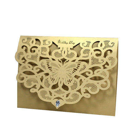 2026 Factory Direct Selling 200g Peal Paper Material Party Gold Color  Laser Card Wedding Invitations