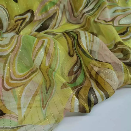 Classic Style Nice Color Printing Design Top Quality Soft Feeling Crepe Silk Metallic Line Fabric for Women Beautiful Dress
