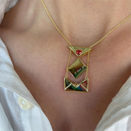 18K Gold Plated Necklace Scalable Openable Heart Necklace I Love You Envelope Necklace for Women