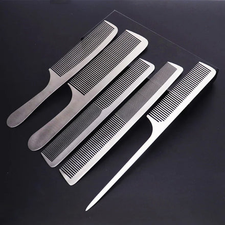 Laser Engraving LOGO Barber Hairdressing Salon Metal Comb Stainless Steel Silver Hair Combs for Women