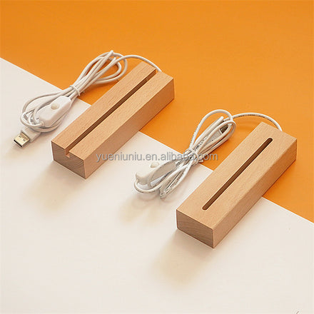 YUENIUNIU Custom DIY Rectangle LED Night Light Modern Wooden Base Acrylic Plate Hot Selling Electric 50 30 Wood Living Room