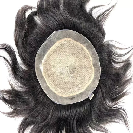 Natural Straight Indian Remy Human Hair Silk Base Men Toupee