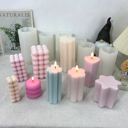 3D Cylinder Making Paraffin Pillar Candle Molds Geometric Stripe Candle Mold Cylindrical Silicone Candle Molds
