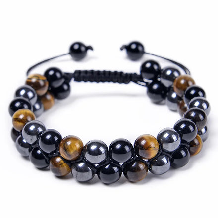 Triple Protection Bracelet 8mm Tiger Eye Hematite Obsidian Handmade Bracelet Gift for Men