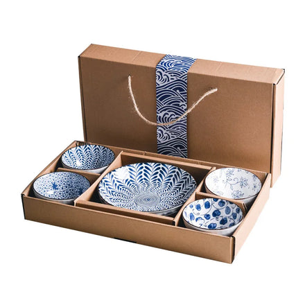 Japanese-Style Hand-Painted Under Glaze Ceramic Tableware Steak Dish Bowl Plate Set Gift Box Household Use Restaurant Foods