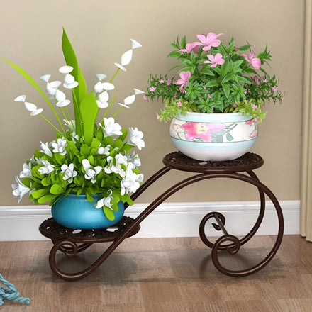 Factory Best Seller Chocolate Flower Plant Stand with 2 Trays for Garden Outdoor Flower Metal Plant Stand