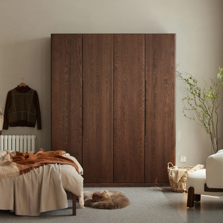 A4044 Nordic Simple Modern Style Solid OAK Wood 2/3/4/5/6 Doors Bedroom Wardrobe Closet