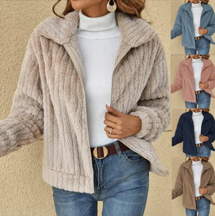 Women's Winter Casual Coat Jacket New Design with Warm Plush Turn down Collar Breathable Feature Short Length