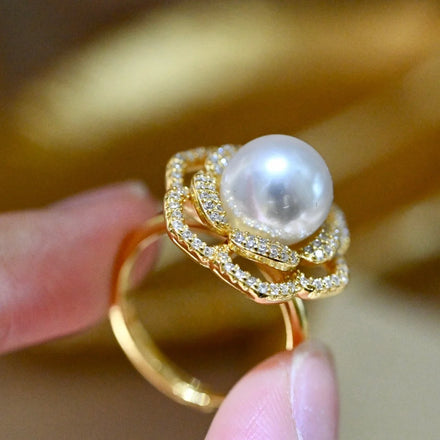 R1174 10-11mm Natural Freshwater Pearl Ring Accessory 925 Sterling Silver Adjustable Size Engagement Jewelry Ring for Women