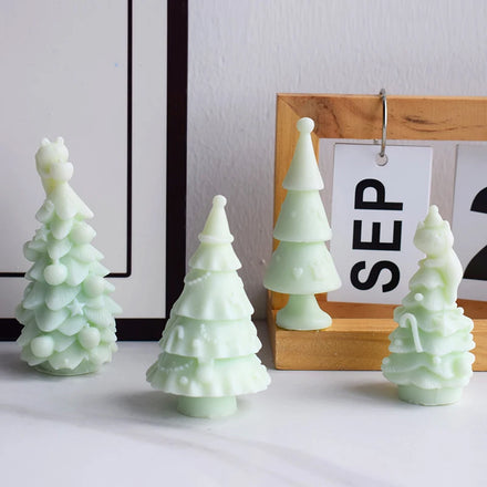 Silicone Taper Candle Mold Molde Para Cera De Vela Geometric Figure Christmas Tree Candle Mould Silicone