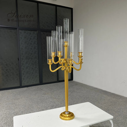 ZT-271G Wedding Table Candle Holder Centerpiece 9-Arm Gold Plated Crystal Candelabra Wedding Supplies Crystal Candle Jars