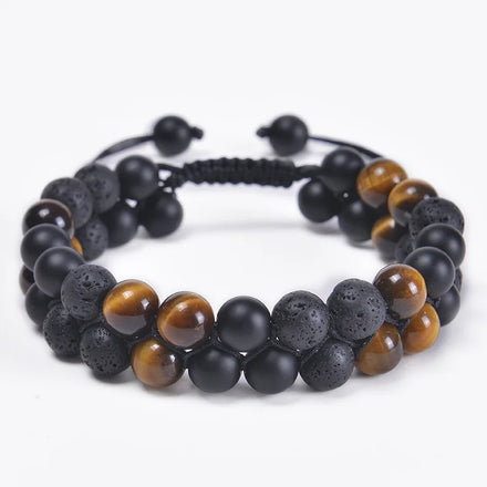 Triple Protection Handmade Bracelet 8 mm Tiger Eye Lava Essential Oil Diffuser Bracelet for Men Women