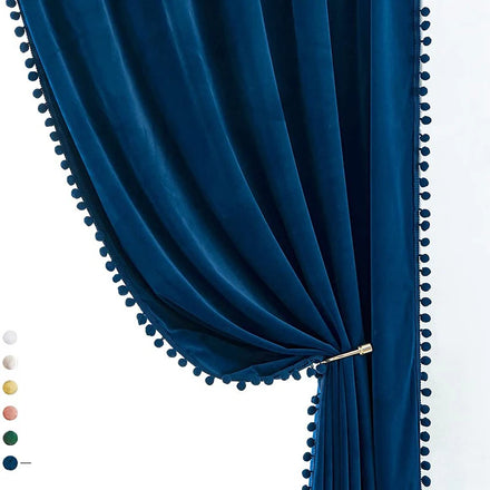 Amity Customized Design Hotel Polyester Blackout Curtain Fabric Bedroom Living Room Curtain With Fringe Ball
