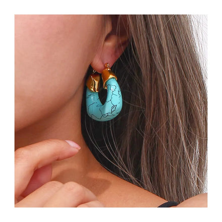 Fashion Fine Jewelry Jewelry Chunky Stainless Steel Gold Hoops Earrings Non Tarnish Jewelry Natural Gemstone Earrings