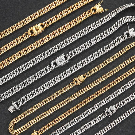Hip Hop Mens Jewelry Titanium Steel Miami Cadena Cubana Hollow Choker Necklace Jewelry Gold Plated Curb Cuban Link Chains