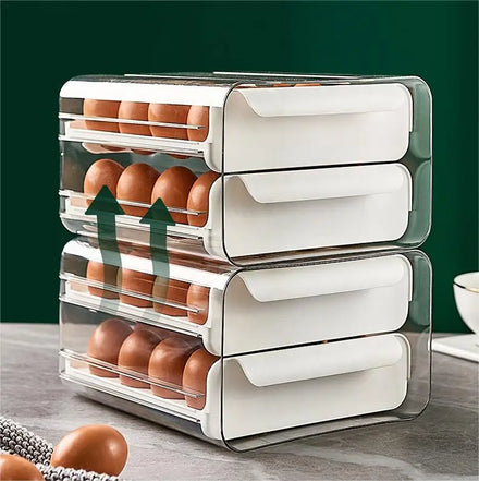 Plastic 2-Tier Refrigerator Egg Organizer Drawer for Kitchen With Removable Egg Racks 32 Grids Egg Holder