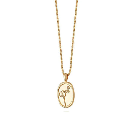 Fenny WholesalePVD Plated No Fade Dainty Oval Grass Pattern Pendant Stainless Steel Choke Chain Necklace for Women