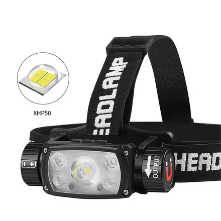 Helius Wholesale Strong Light Type-c Rechargeable Intelligent Waving Sensor Waterproof Camping Outdoor Fishing Led Headlamp
