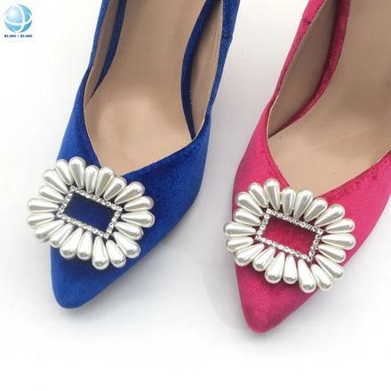 Ready to Ship Ivory Pearls Rhinestone Shoe Clips for Wedding Bridal High Hell Decorative Removable Square Shoe Buckles