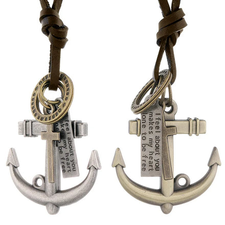 Wholesale Men Anchor Accessories Personality Jewelry Necklaces Adjustable Size Sweater Chain Leather Necklace