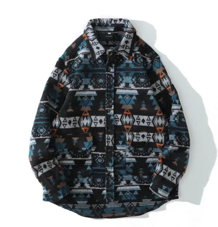 Custom Spring Geometric Pattern Shirts Men Fashion Loose Casual Brushed Flannel Overshirts Shirts for Men