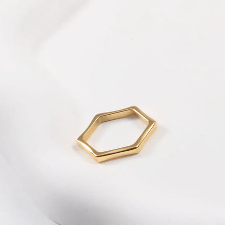 Joolim Jewelry Wholesale 18K Gold Plated Stainless Steel Simple Hexagon Rings for Women