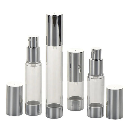 Luxury Cosmetic Packaging 10ml 15ml 20ml 30ml Silver Plastic Eye Cream Face Cream Bottles Refillable Airless Serum Pump Bottle