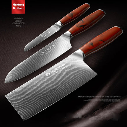 Ready to Ship Chinese Kitchen Chef's Knife Set Professional 3 Piece Damascus Cleaver Santoku Paring Knife Set