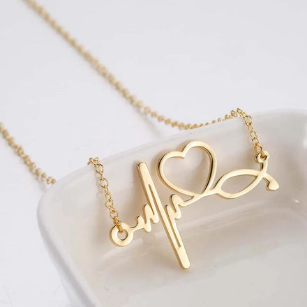 Trendy Love Heartbeat Stainless Steel Necklace Jewelry 18k Gold Plated Heart Necklace Lovers Gift 2023 Hot Sale