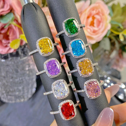 Luxury CZ Cubic Zirconia Emerald Stone Green Engagement Ring Diamond Jewelry Gold Wedding Rings for Women