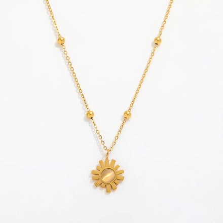 Fenny Wholesale 18K PVD Plated No Fade Vintage Sunflower Burst Pendant Stainless Steel Choke Chain Necklace for Women