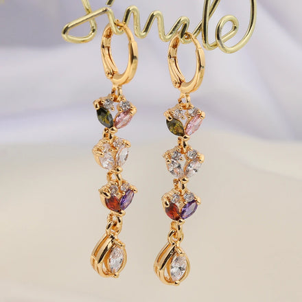 European and American Style Jewelry Colorful Crystals Brass Copper Jewelry Earrings Women's Zircon Gold Plated Earrings
