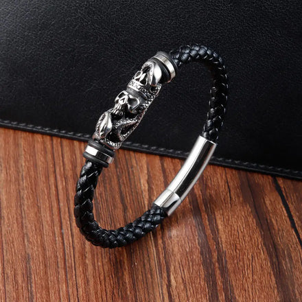 Men Wrist Jewelry Fashion Braided Bracelet Stainless Steel Charm Magnetic Buckle Black Men Handmade Leather Bracelet OT-154