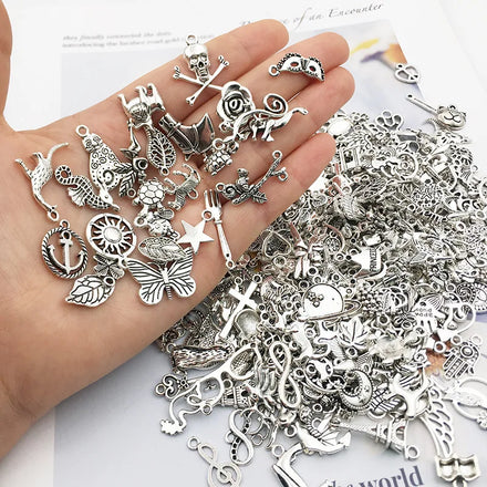 Tibetan Silver Mixed Styles Leaf Heart Key Crown Charms Pendants DIY Jewelry for Necklace Bracelet Making Accessaries
